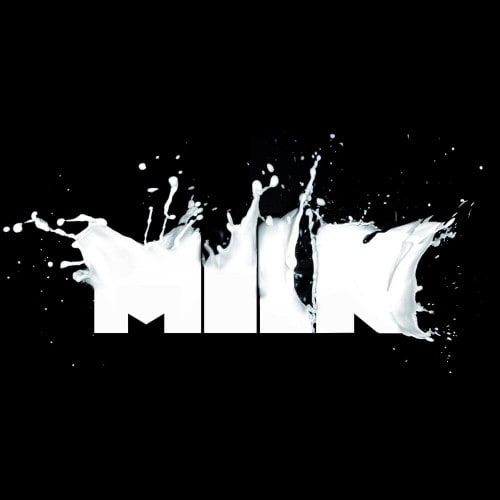 Weißes Logo "Milk" auf schwarzem Hintergrund