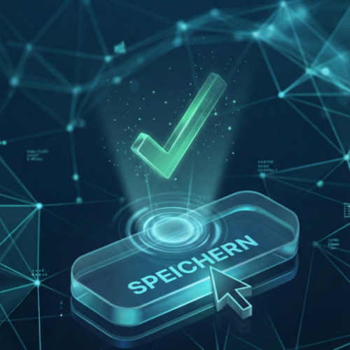 Microinteraction im UX Design: Pfeil klicks auf Button und Häkchen schwebt darüber