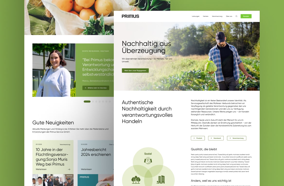 Nachhaltiges Employer Branding für Primus: mindtwo gestaltete eine moderne Seite, die Verantwortung, Menschlichkeit und Markenwerte sichtbar macht.