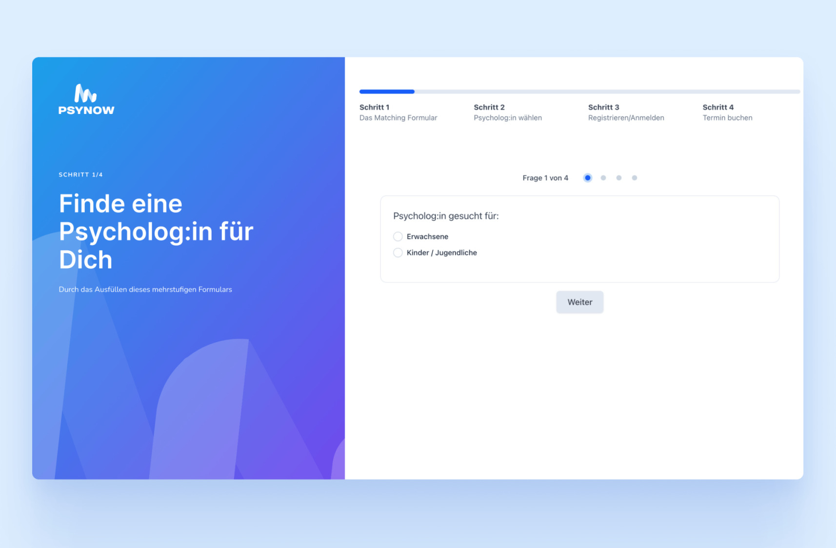 Auswahl, ob ein Psychologe f&uuml;r Erwachsene oder f&uuml;r Kinder gesucht wird