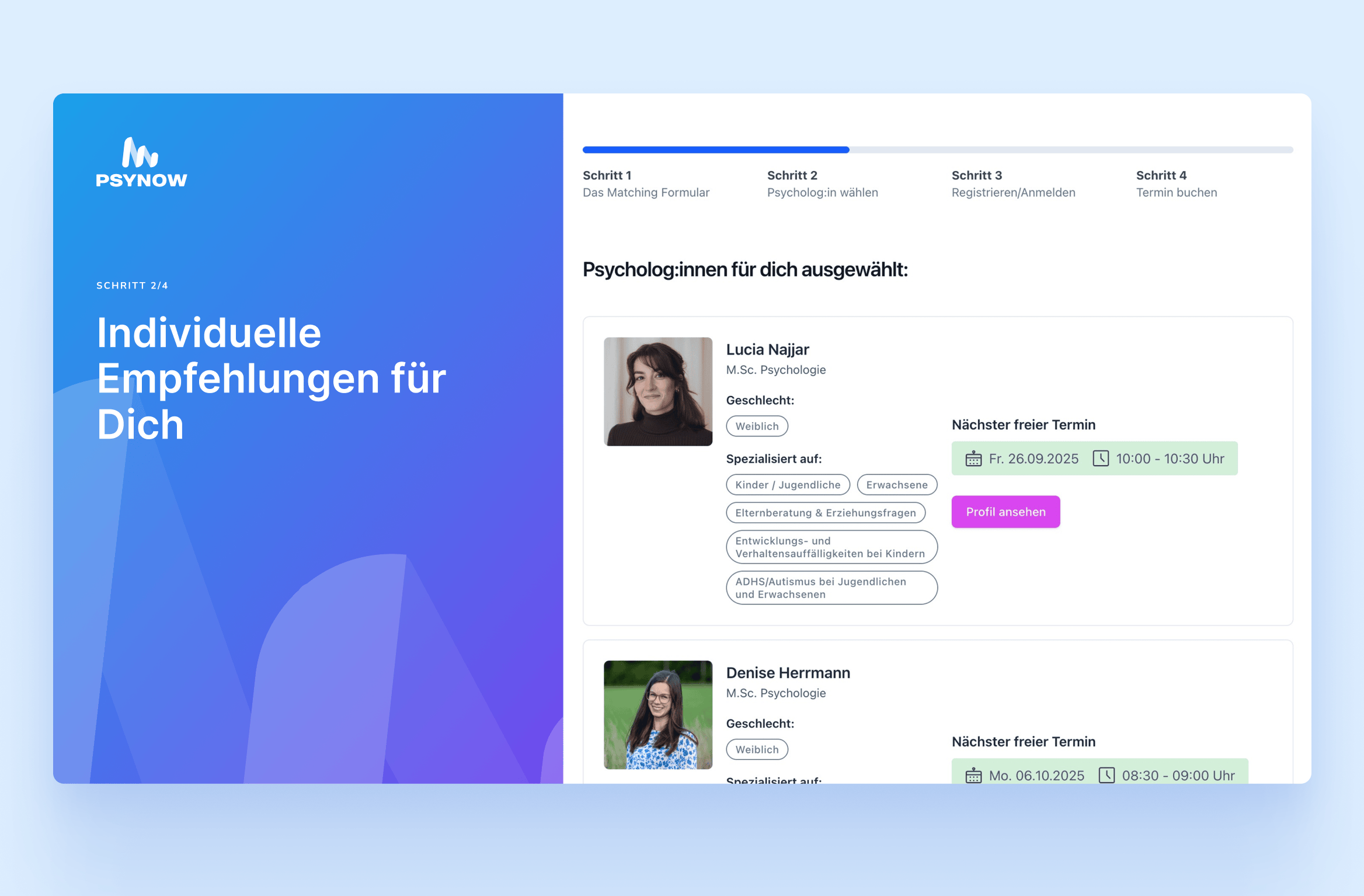 Liste verfügbarer Psychologinnen und Psychologen zur Auswahl