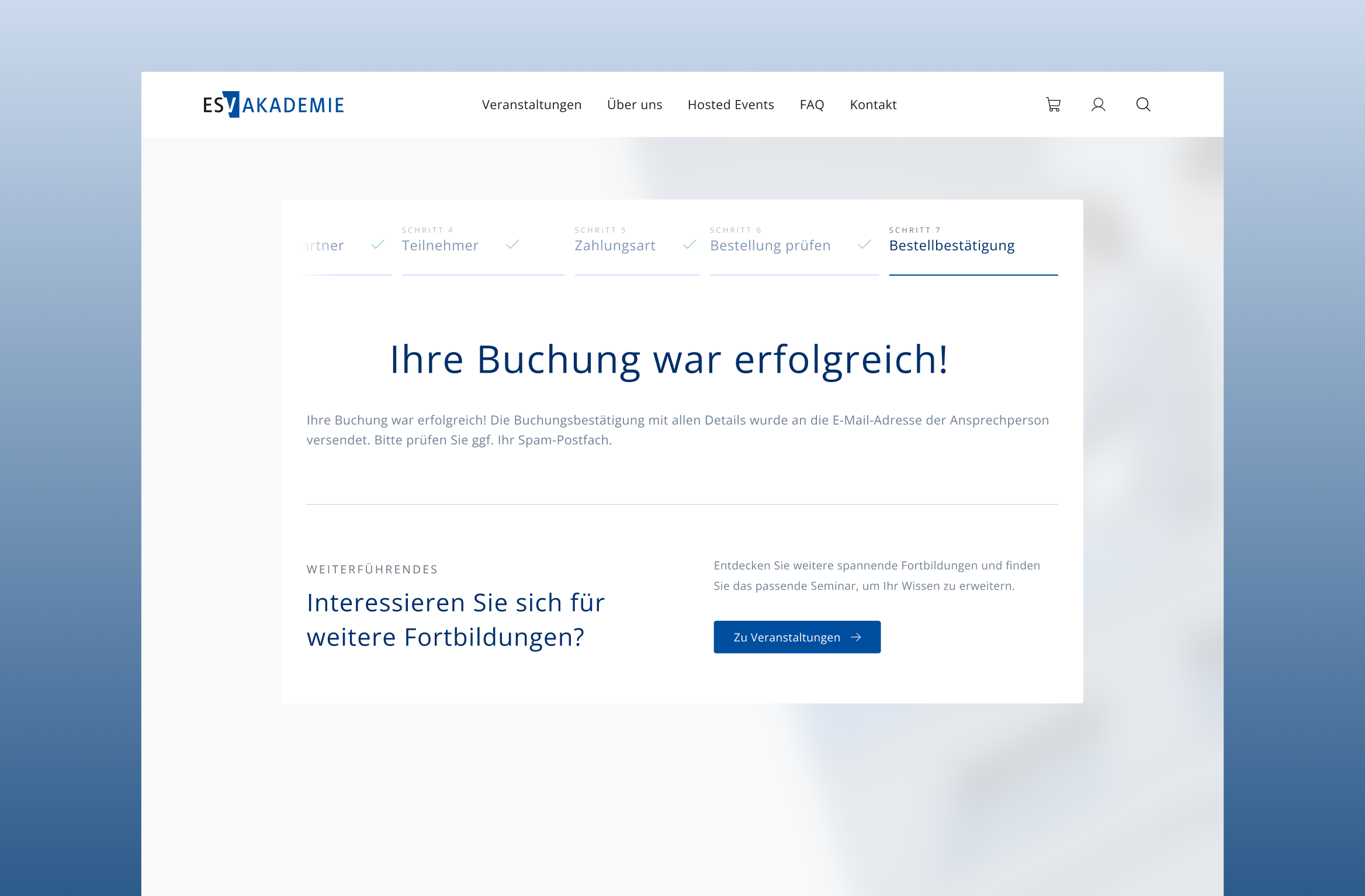 Bestellbestätigung nach erfolgreichem Checkout in der ESV Akademie Plattform
