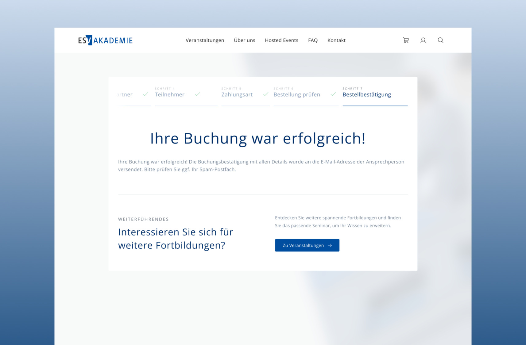 Bestellbest&auml;tigung nach erfolgreichem Checkout in der ESV Akademie Plattform