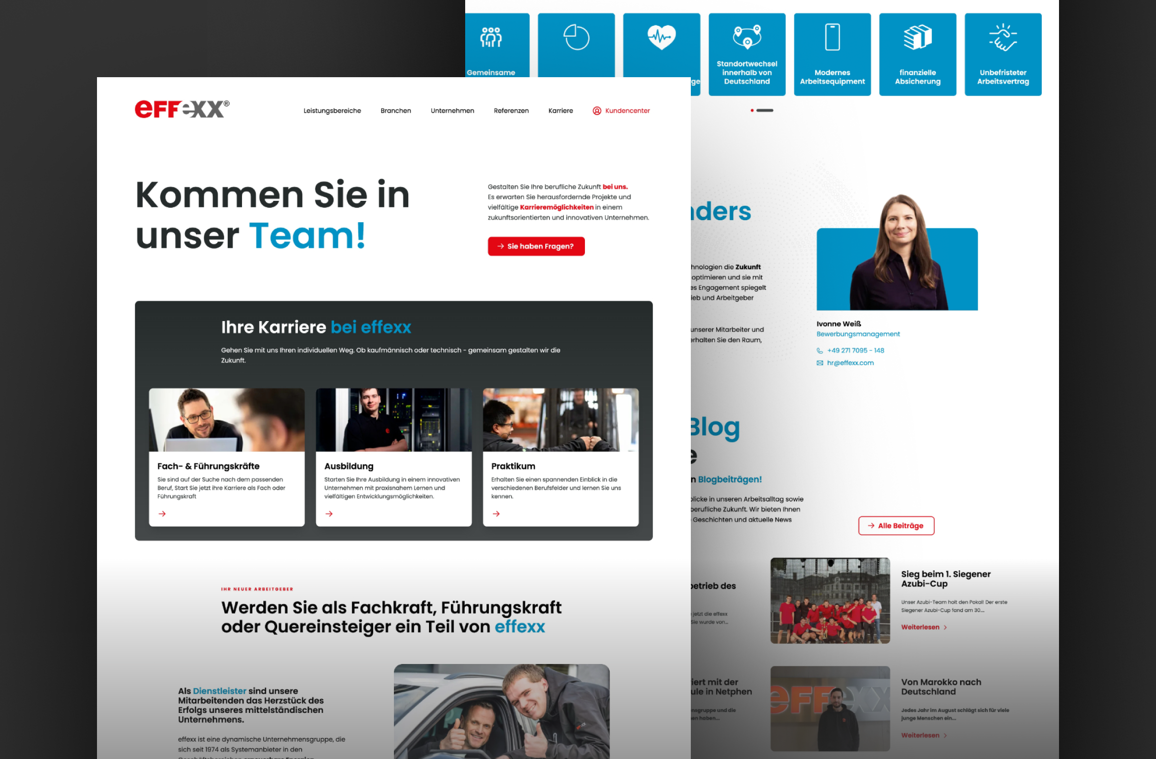 Erste Ebene des Hauptmenüs mit den fünf Effexx-Bereichen: e-connect, e-it, e-soft, e-secure und e-green